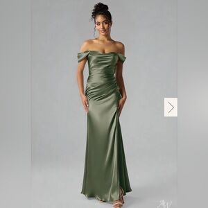 Elegant Off-Shoulder Satin Green Dress Sz 4 BNWT
